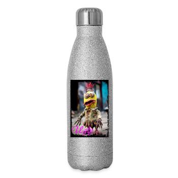 Illustration de poupée expressive représentant un personnage poubelle - Gourde isotherme pailletée 500 ml - paillettes argentées - Droite