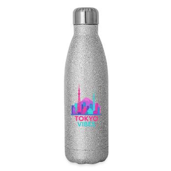 Tokyo Vibes Neon Skyline Silhouette Couleurs vives - Gourde isotherme pailletée 500 ml - paillettes argentées - Droite