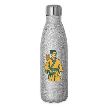 Samouraï avec chat - Gourde isotherme pailletée 500 ml - paillettes argentées - Droite