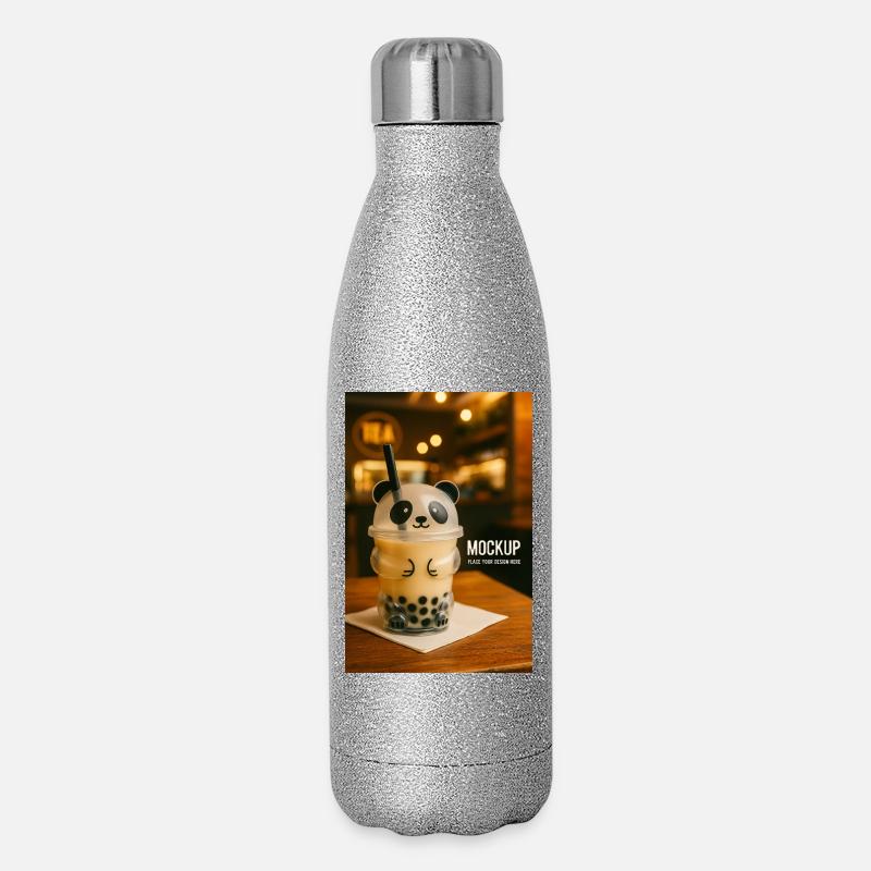 Panda Bubble Tea Cup Illustration - Glitter Thermal Bottle 500 ml - silver glitter