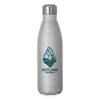 Gotland Schloss Visby an der Küste - Glitzer Isolierflasche 500 ml - Silber Glitzer - Rechts