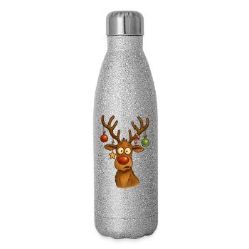 Reh mit Weihnachtskugeln - Glitzer Isolierflasche 500 ml - Silber Glitzer - Rechts