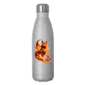 Feuerfuchs im Sternenfluss - Glitzer Isolierflasche 500 ml - Silber Glitzer - Rechts