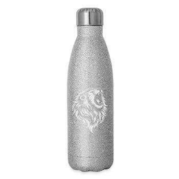 Roaring Lion – Monochrome Vector Art - Glitzer Isolierflasche 500 ml - Silber Glitzer - Rechts