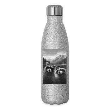 Waschbären-Duo am Bergsee Retro - Glitzer Isolierflasche 500 ml - Silber Glitzer - Rechts
