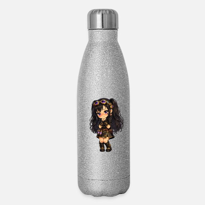 Steampunk chibi Luna with Purple Sparkle - Glitter Thermal Bottle 500 ml - silver glitter