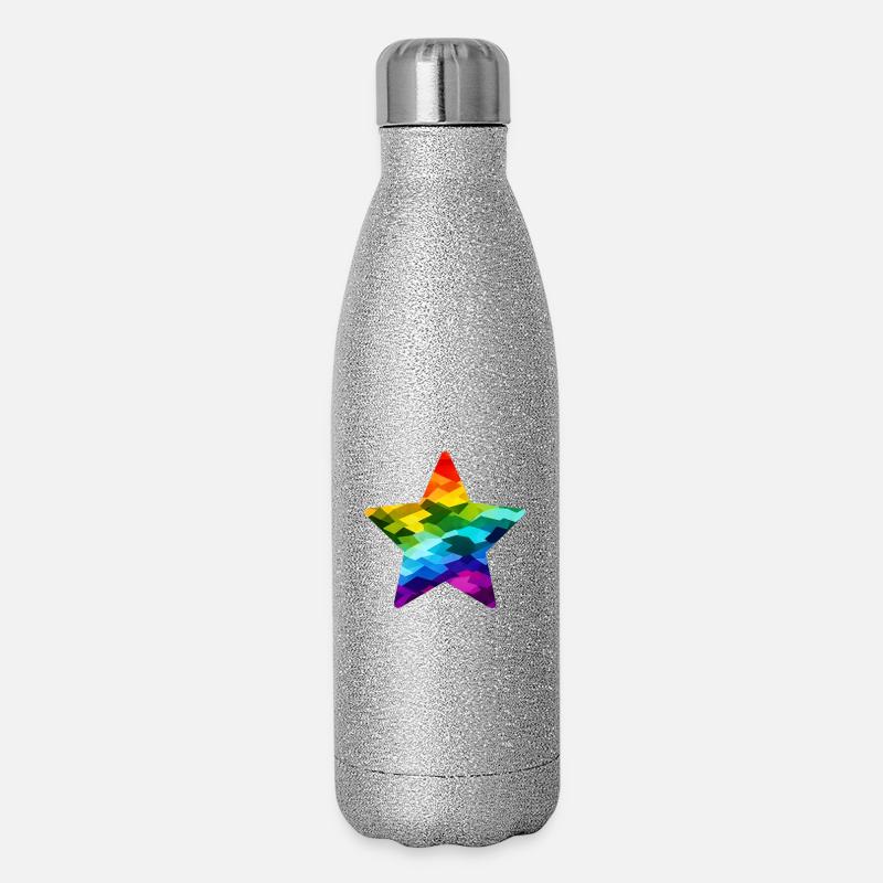 Rainbow Mosaic Star - Glitter Thermal Bottle 500 ml - silver glitter