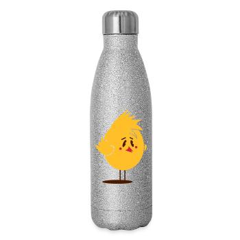 lustiges Küken mit Irokesen Frisur - Glitzer Isolierflasche 500 ml - Silber Glitzer - Rechts