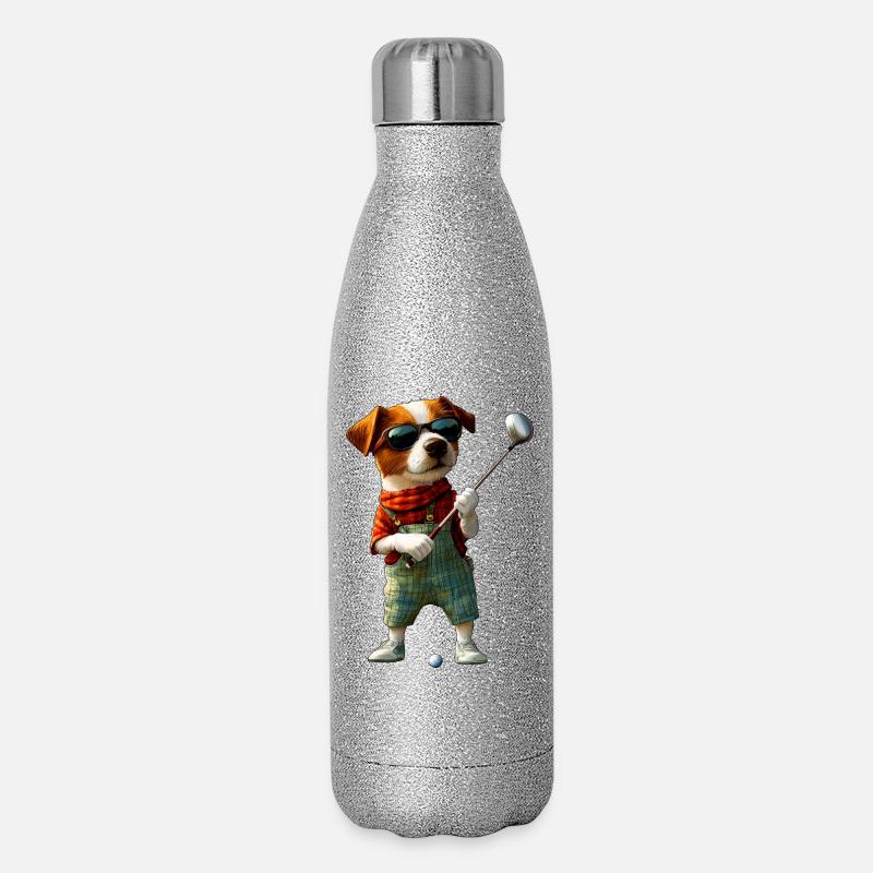 Golf Jack Russell Hund - Glitzer Isolierflasche 500 ml - Silber Glitzer