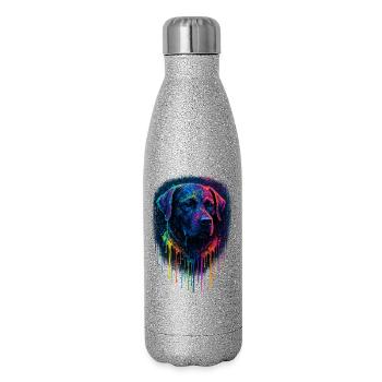 Labrador Pop Art Neon Farb-Splatterhund-Design - Glitzer Isolierflasche 500 ml - Silber Glitzer - Rechts