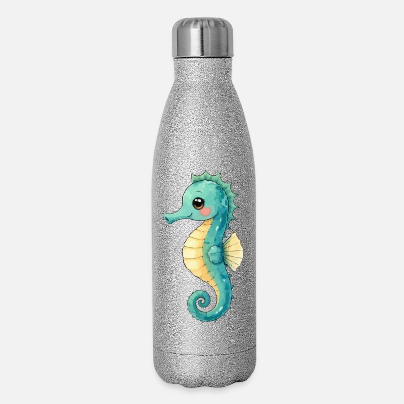 Pastell-Seepferdchen Meeresliebe - Glitzer Isolierflasche 500 ml - Silber Glitzer