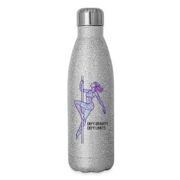 Art en ligne de pole dance – Cadeau de la femme forte - Gourde isotherme pailletée 500 ml - paillettes argentées - Droite
