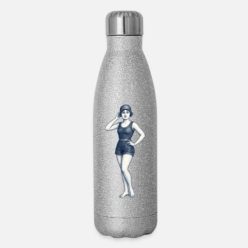 Vintage-Retro-Illustration eines selbstbewussten Mädchens - Glitzer Isolierflasche 500 ml - Silber Glitzer