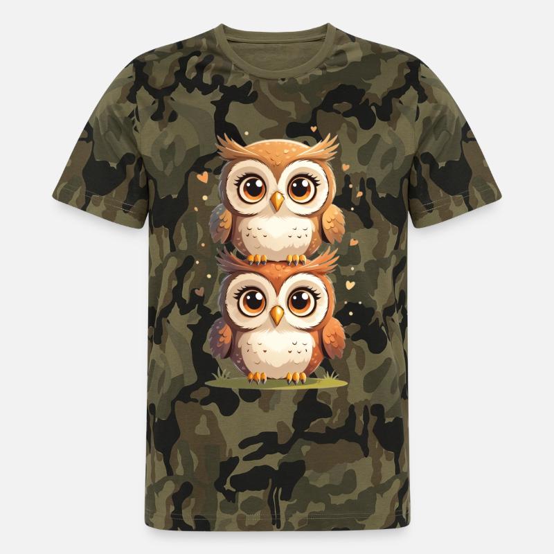 Zwillings Eulen Popkunst - Männer Camo T-Shirt - Grün camouflage