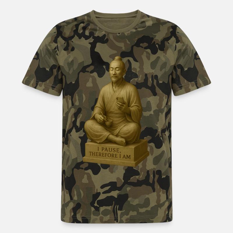 Meditative monk using smartphone - Men's Camo T-Shirt - camouflage