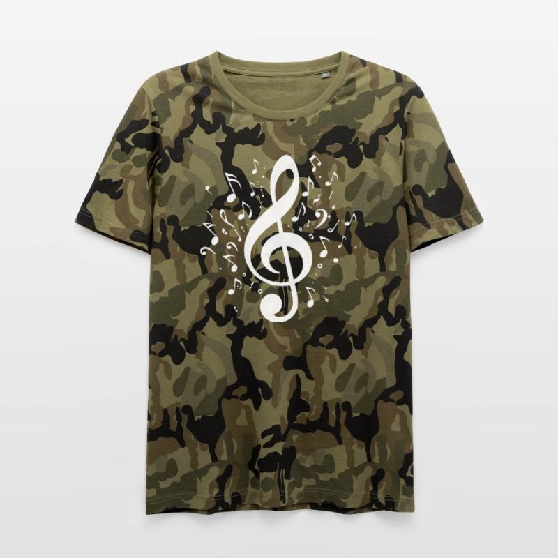 Exploding clef with notes Men's Camo T-Shirt
