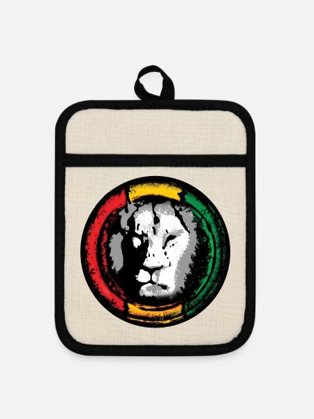 Reggae Löwe im Rasta Stil - Topflappen mit Gummirückseite - Leinen/Schwarz