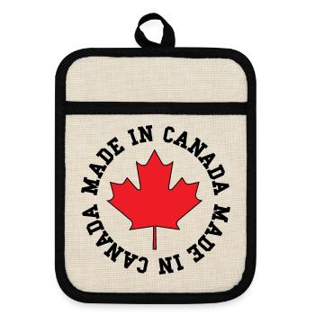 Made in Canada – Maple Leaf Statement - Pot holders with rubber back - linen/black  - Front