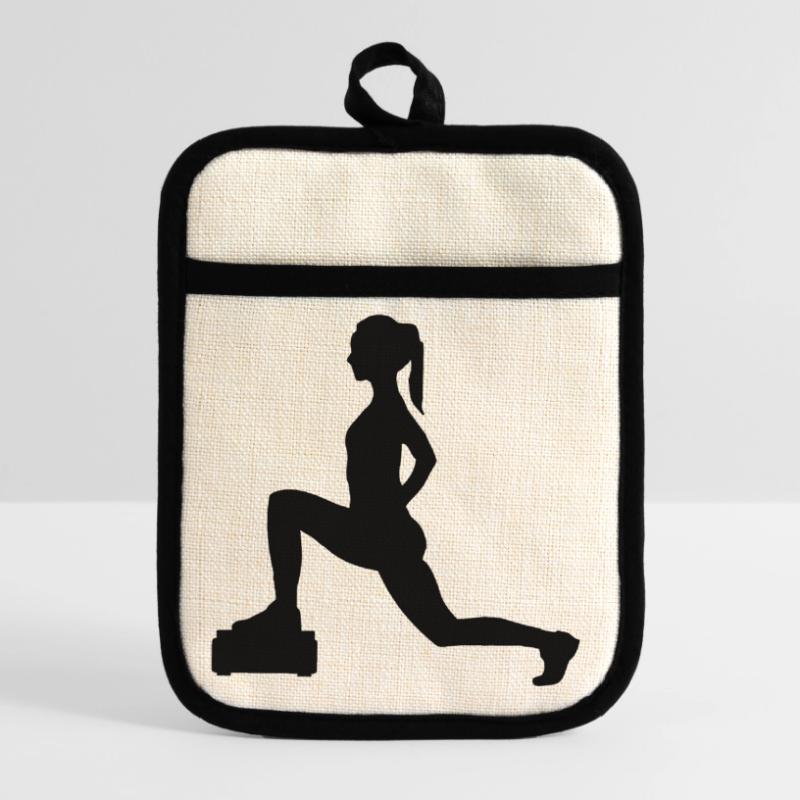 Mädchen oder Dame, die Schritte oder Aerobic macht Topflappen mit Gummirückseite