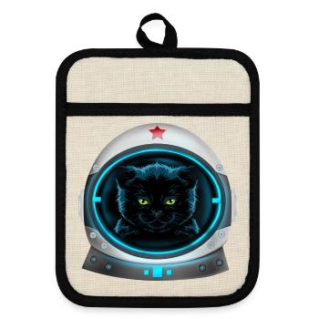 angry space cat Astronaut - Topflappen mit Gummirückseite - Leinen/Schwarz  - Vorne