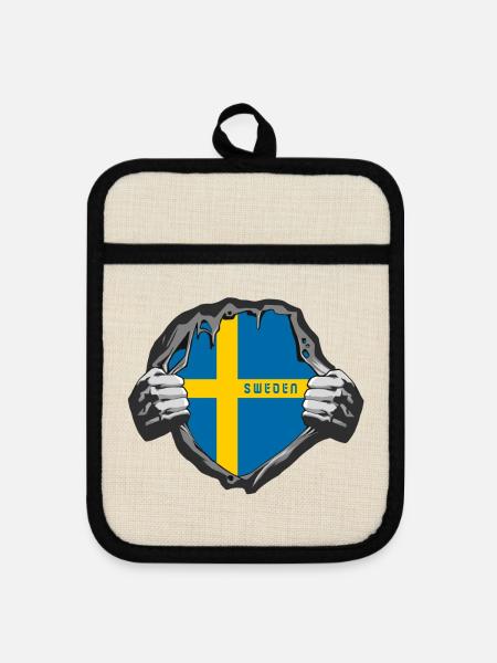 Schweden Flaggen Design - Topflappen mit Gummirückseite - Leinen/Schwarz