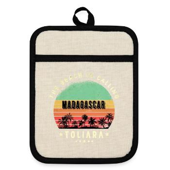 Toliara Madagascar beach design - Pot holders with rubber back - linen/black  - Front