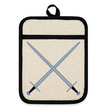 Crossed swords. - Pot holders with rubber back - linen/black  - Front