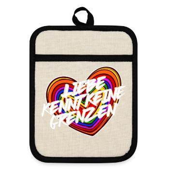 Lgbt Liebe Statement Beziehung Herz Regenbogen - Topflappen mit Gummirückseite - Leinen/Schwarz  - Vorne