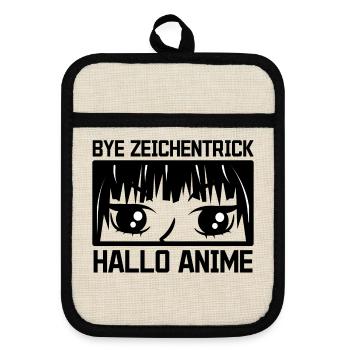 Zeichentrick Anime Statement Manga Comic Kanji - Topflappen mit Gummirückseite - Leinen/Schwarz  - Vorne