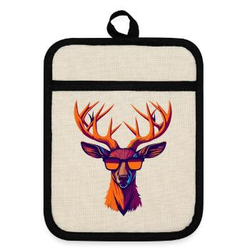Retro Deer Revolt - Pot holders with rubber back - linen/black  - Front