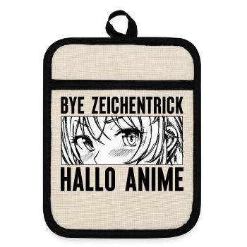 Zeichentrick Manga Comic Anime Trickfilm Japan - Topflappen mit Gummirückseite - Leinen/Schwarz  - Vorne