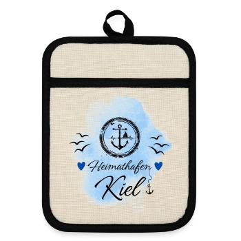 Kiel Liebe Heimathafen mit Anker - Topflappen mit Gummirückseite - Leinen/Schwarz  - Vorne