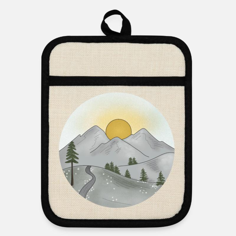 Mountain idyll at sunset in spring - Pot holders with rubber back - linen/black 