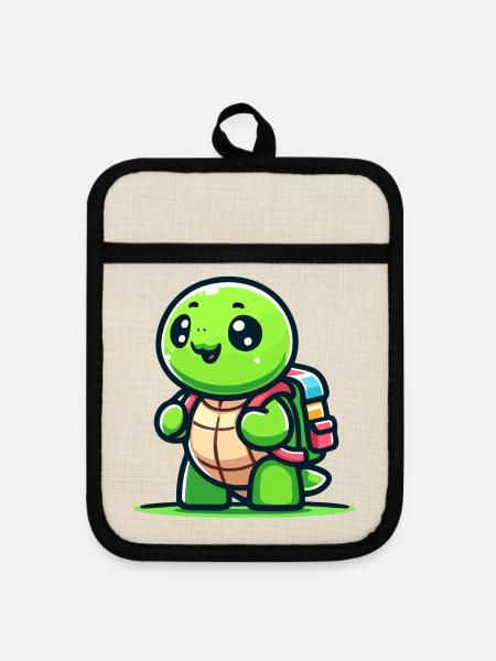 Trailblazer Turtle: Der Entdecker - Topflappen mit Gummirückseite - Leinen/Schwarz