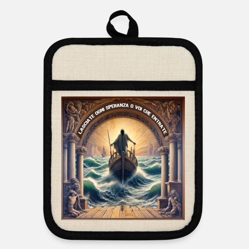CHARON - Pot holders with rubber back - linen/black 