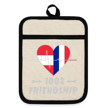 Österreich und Frankreich 100% Freundschaft - Topflappen mit Gummirückseite - Leinen/Schwarz  - Vorne