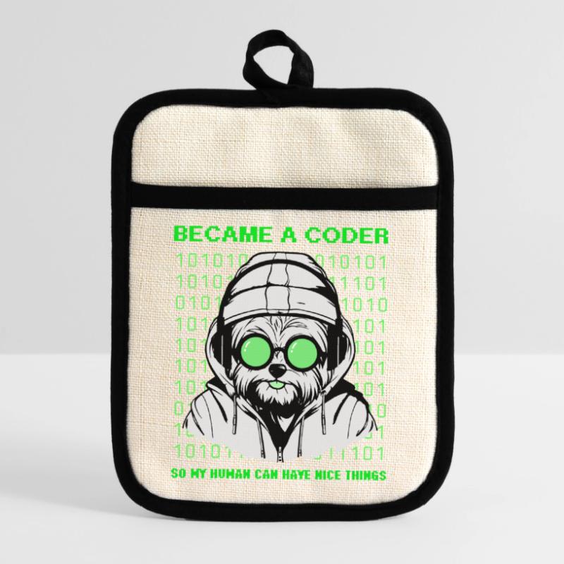 Became a Coder – Hacker Dog Binary Look Topflappen mit Gummirückseite