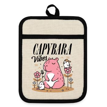 Relaxed capybara with friends - Pot holders with rubber back - linen/black  - Front