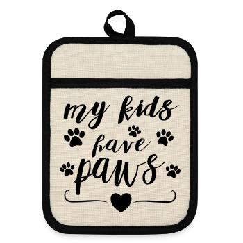 My Kids Have Paws – Pet Parent Statement Design - Topflappen mit Gummirückseite - Leinen/Schwarz  - Vorne