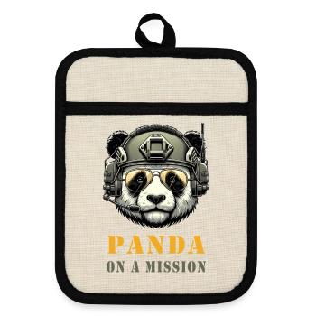 Panda in Mission / Military - Pot holders with rubber back - linen/black  - Front