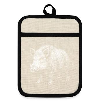 Wild boar - Pot holders with rubber back - linen/black  - Front