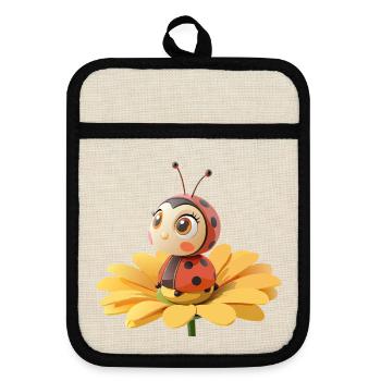 Cute ladybug on a flower - Pot holders with rubber back - linen/black  - Front