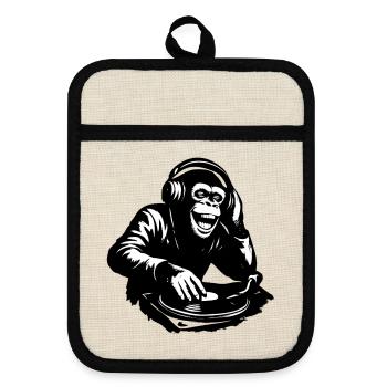 DJ The Monkey Dance Banksy Style - Pot holders with rubber back - linen/black  - Front