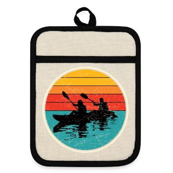 Sunset Kayak Duo Circle - Pot holders with rubber back - linen/black  - Front