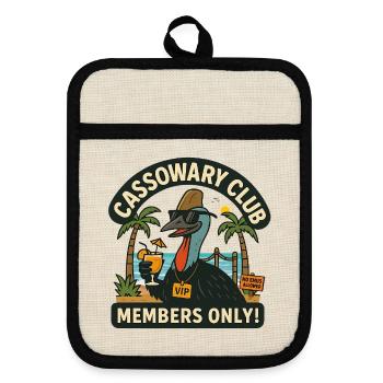 Australia Beach Cassowary Club Members Only  - Pot holders with rubber back - linen/black  - Front