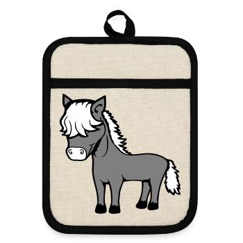 cheval bob cheveux coiffure poney poulain mignon bande dessinée - Maniques avec dos en caoutchouc - lin/noir  - Devant
