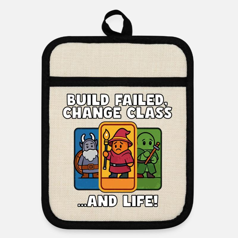 Build Failed, Change Class - Pot holders with rubber back - linen/black 