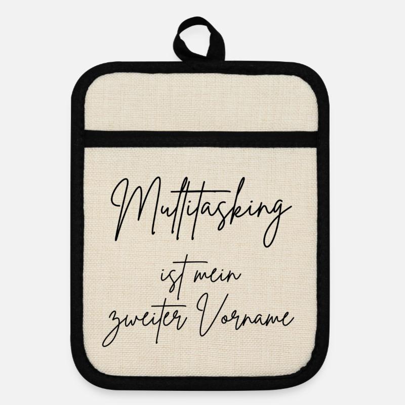 Multitasking is my middle name - Pot holders with rubber back - linen/black 