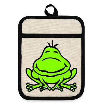 Frosch Kröte lächelt lustig Comic glücklich süß - Topflappen mit Gummirückseite - Leinen/Schwarz  - Vorne