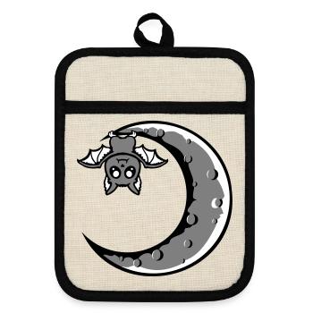 Mignon Chauve-souris croissant de lune suspendu Nuit d’Halloween - Maniques avec dos en caoutchouc - lin/noir  - Devant